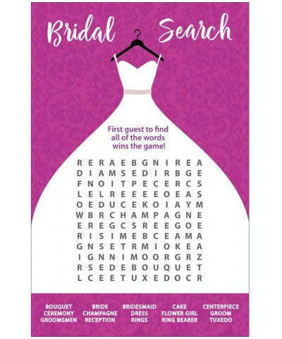 Wedding Word Search Game - Bridal Shower - Damask Wedding Dress Design (50-Sheets) - C31853NNXZA $10.01 Favors