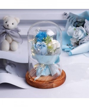 Beauty and The Beast Rose-Blue Rose Kit-Silk Rose and Led Light Fallen Petals in Glass Dome on Wood Base Valentine's Birthday...