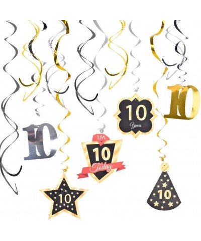 Ushinemi 10th Birthday Party Decorations- 10 Birthday Hanging Swirl Streamers Decor- Gold Silver and Black- 12pcs - 10th Hang...