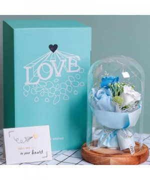 Beauty and The Beast Rose-Blue Rose Kit-Silk Rose and Led Light Fallen Petals in Glass Dome on Wood Base Valentine's Birthday...