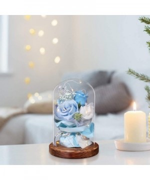 Beauty and The Beast Rose-Blue Rose Kit-Silk Rose and Led Light Fallen Petals in Glass Dome on Wood Base Valentine's Birthday...