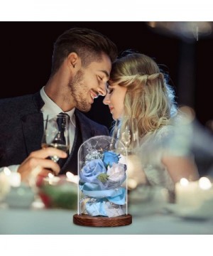 Beauty and The Beast Rose-Blue Rose Kit-Silk Rose and Led Light Fallen Petals in Glass Dome on Wood Base Valentine's Birthday...