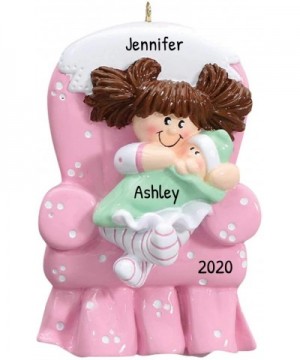 Personalized Big Sister Chair Christmas Tree Ornament 2020 - Brunette Toddler Carry Little Sibling First New Small Brother Fa...