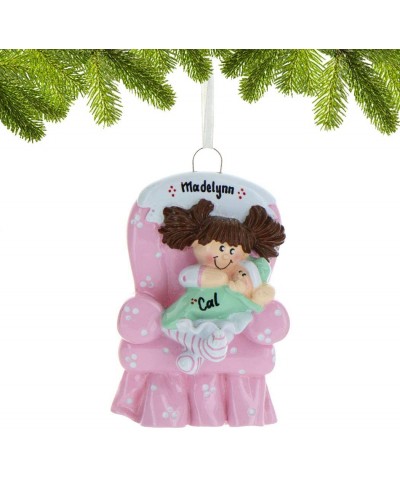 Personalized Big Sister Chair Christmas Tree Ornament 2020 - Brunette Toddler Carry Little Sibling First New Small Brother Fa...