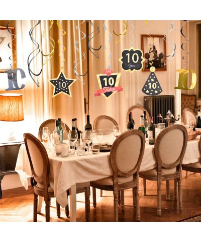 Ushinemi 10th Birthday Party Decorations- 10 Birthday Hanging Swirl Streamers Decor- Gold Silver and Black- 12pcs - 10th Hang...