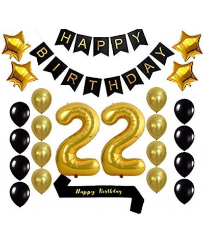 Gold 22nd Birthday Decorations Balloon Banner - Happy Birthday Banner- 22 Gold Number Balloons- Gold and Black Balloons- Happ...