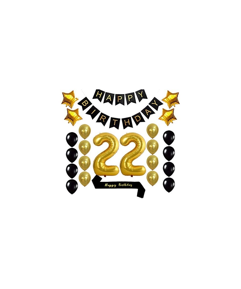 Gold 22nd Birthday Decorations Balloon Banner - Happy Birthday Banner- 22 Gold Number Balloons- Gold and Black Balloons- Happ...