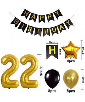 Gold 22nd Birthday Decorations Balloon Banner - Happy Birthday Banner- 22 Gold Number Balloons- Gold and Black Balloons- Happ...