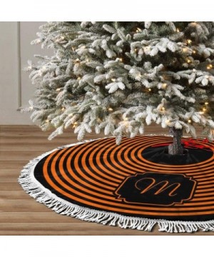 Christmas Tree Skirt 48 Inches- Monogram Black and Orange Striped Tassel Border Xmas Carpet Apron for Christmas Party Decorat...