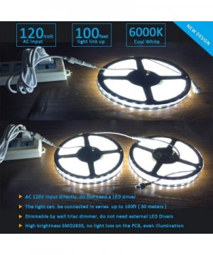 120V Dimmable LED Strip Light- Work with Smart Plug- Waterproof IP65- No Need LED Driver Converter- Cool White 6000K LED Rope...