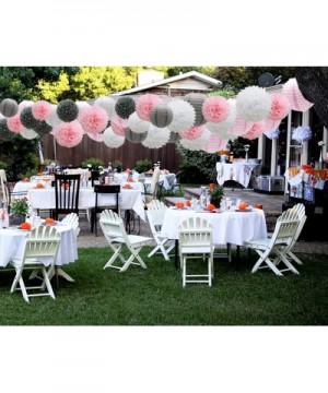 Hanging Party Decorations Set- 15pcs Pink Gray White Paper Flowers Pom Poms Balls and Paper Lanterns for Wedding Birthday Bri...