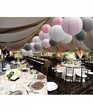 Hanging Party Decorations Set- 15pcs Pink Gray White Paper Flowers Pom Poms Balls and Paper Lanterns for Wedding Birthday Bri...