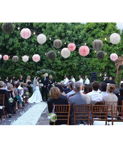 Hanging Party Decorations Set- 15pcs Pink Gray White Paper Flowers Pom Poms Balls and Paper Lanterns for Wedding Birthday Bri...