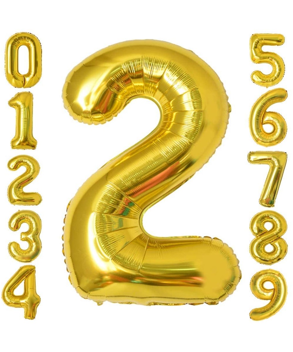 40 Inch Gold Number Balloon Large Foil Helium Balloons Party Birthday Anniversary Shower Decorations - Gold Number 2 - C819EE...