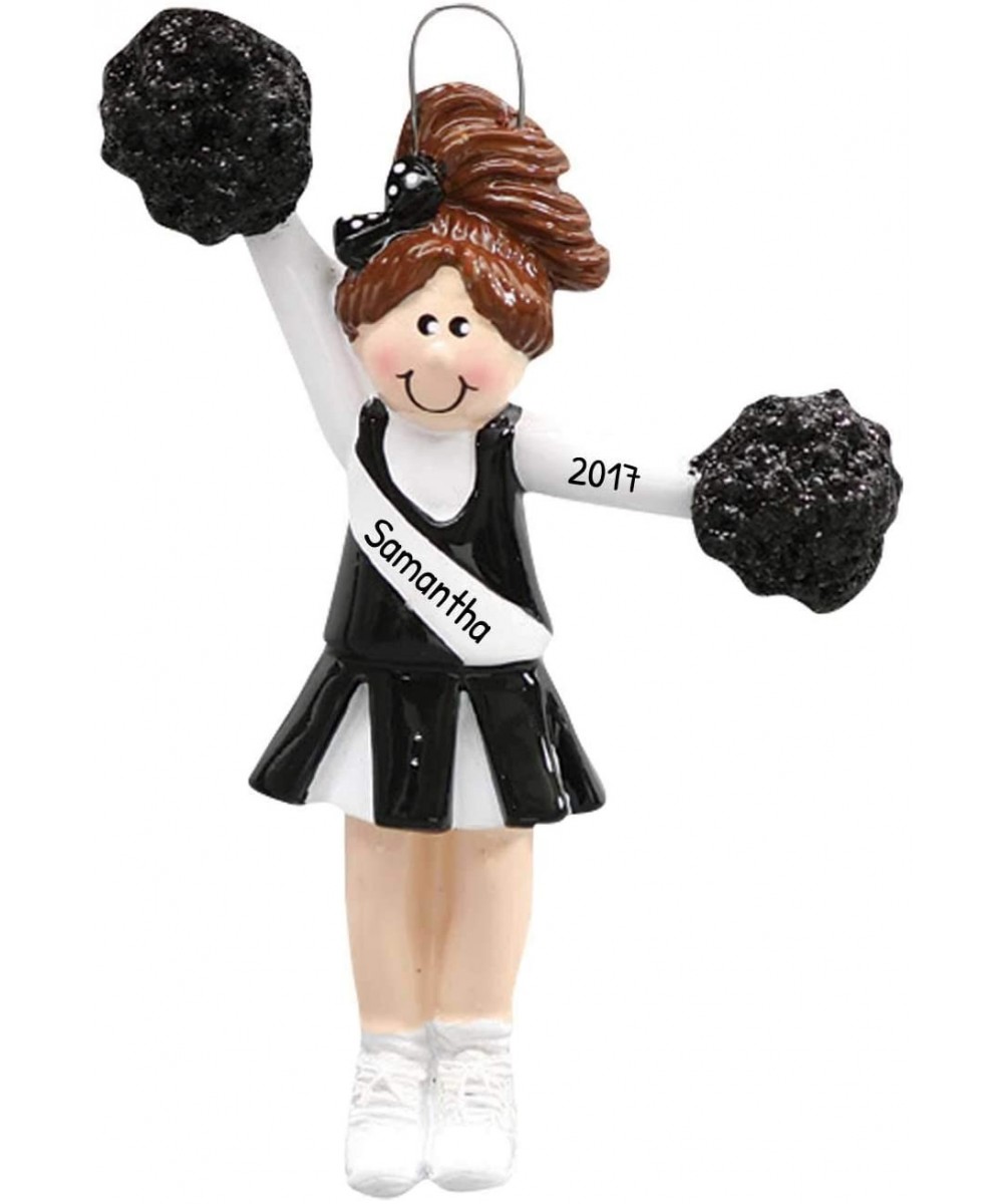 Personalized Pom Pom Girl Christmas Tree Ornament 2020 - Brunette Dancer Liberty Pose Spread Eagle Cheer Competition Team Hig...