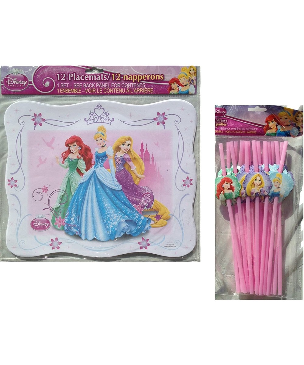 Disney Princess 12 Pack Paper Placemats(13"x10.5")- Disney Princess 18 Pack Bendy Straws with Printed Princess Characters-dis...