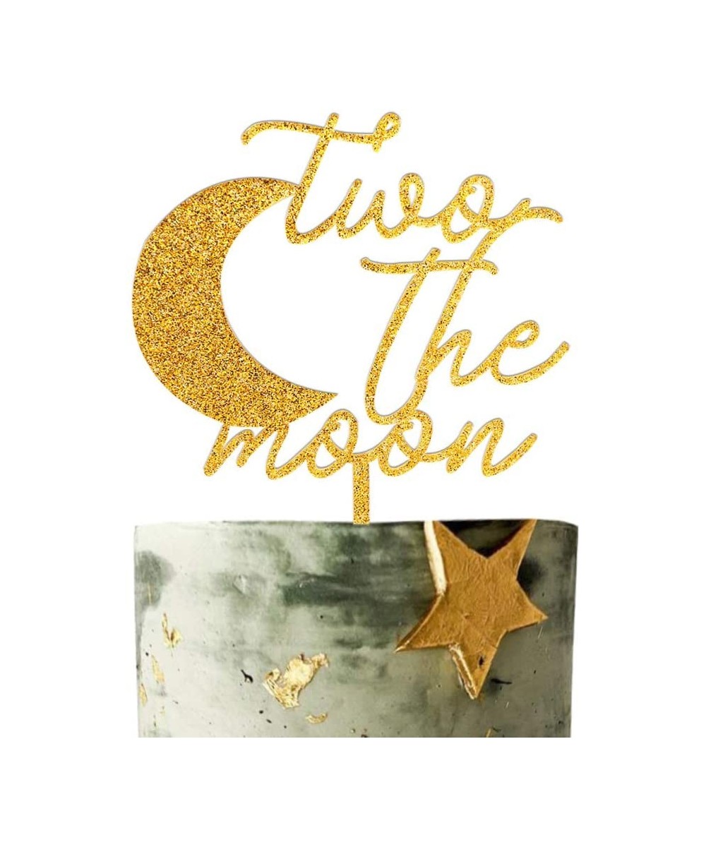 Two the Moon Cake Topper- 2nd Birthday Cake Topper Space Galaxy Solar System Themed- Double Sided Gold Glitter Acrylic- Premi...