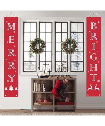 Merry Christmas Banners - Christmas Decorations Outdoor Indoor - Merry Bright Porch Sign - Red Xmas Decor Banners for Home Wa...