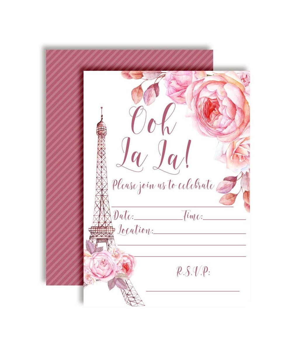 Ooh La La Watercolor Floral Paris Party Invitations for Birthdays- Baby Showers- Bridal Showers- Engagement Parties and more....