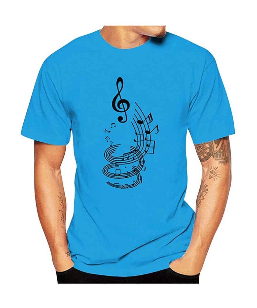 Men Casual Funny Guitar Musical Note Print T Shirt Summer Short Sleeve T Shirt Roun Neck Tee - Blue - CL196U4Z2ET $9.39 Birth...