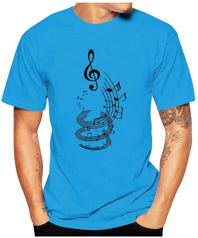 Men Casual Funny Guitar Musical Note Print T Shirt Summer Short Sleeve T Shirt Roun Neck Tee - Blue - CL196U4Z2ET $9.39 Birth...