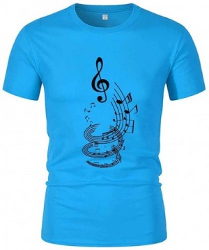 Men Casual Funny Guitar Musical Note Print T Shirt Summer Short Sleeve T Shirt Roun Neck Tee - Blue - CL196U4Z2ET $9.39 Birth...