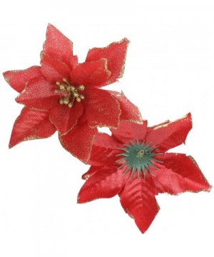 10 Pack Poinsettia Ornaments-Christmas Glitter Poinsettia Artificial Wedding Christmas Tree Ornaments for Holiday Wedding Par...