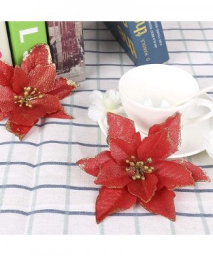 10 Pack Poinsettia Ornaments-Christmas Glitter Poinsettia Artificial Wedding Christmas Tree Ornaments for Holiday Wedding Par...
