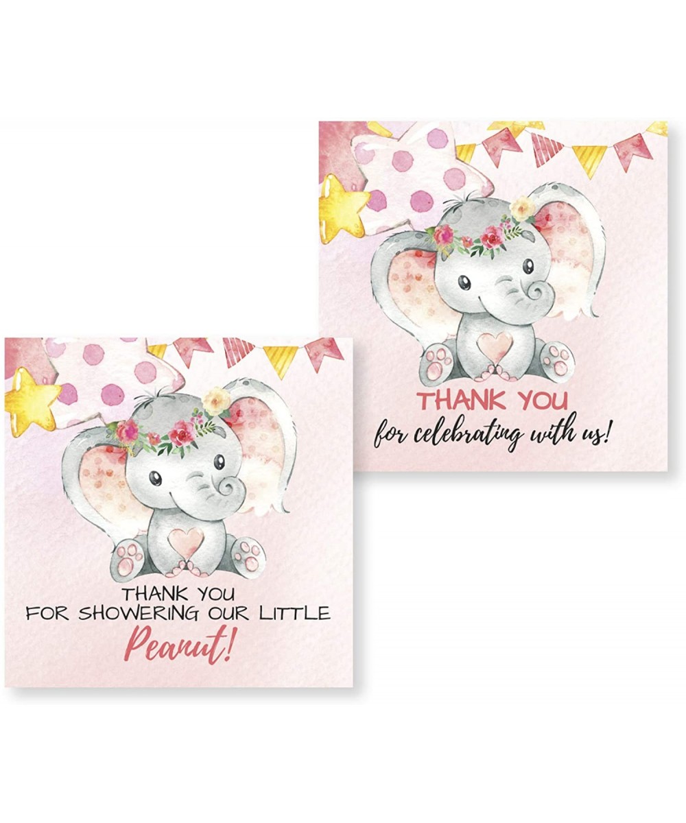 50-2 Inch Thank You Baby Shower or Gender Reveal Elephant Stickers Pink & Gray Perfect for Thank You Card Envelopes- Party Fa...