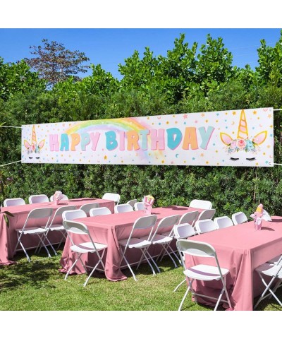 Rainbow Unicorn Birthday Party Supplies - 19" x 118" Large Happy Birthday Banner for Girls Unicorn Theme Party Decorations Bi...