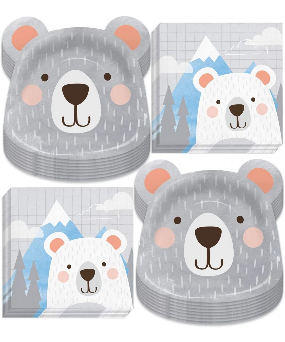 Birthday Bear Party Supplies - Gray Bear-Shaped Paper Dinner Plates and Blue Mountains Beverage Napkins for Boys 1st Birthday...