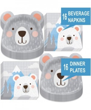 Birthday Bear Party Supplies - Gray Bear-Shaped Paper Dinner Plates and Blue Mountains Beverage Napkins for Boys 1st Birthday...