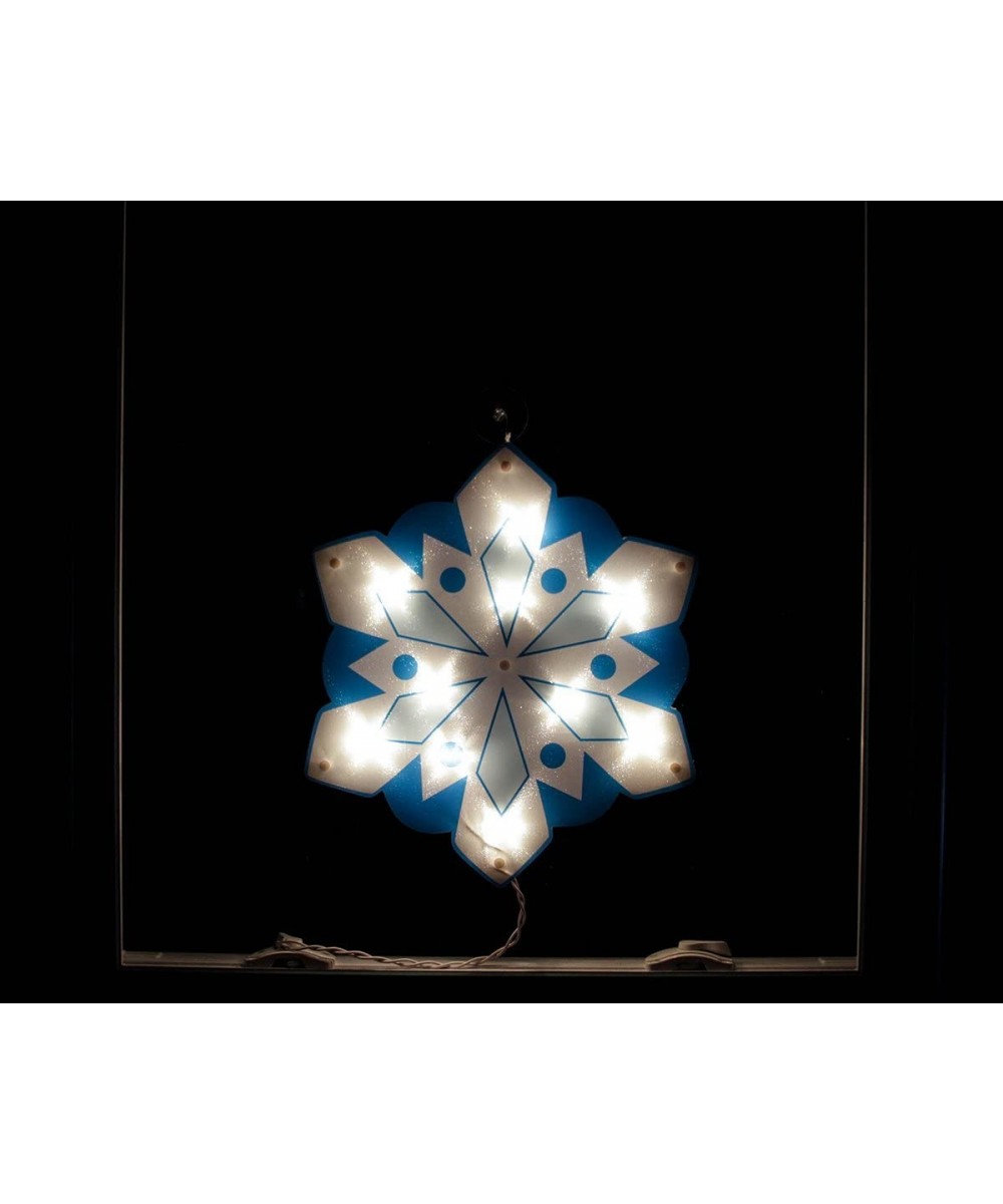 14" Lighted White and Blue Holographic Snowflake Christmas Window Silhouette Decoration - CK11FOUEP9P $10.99 Indoor String Li...