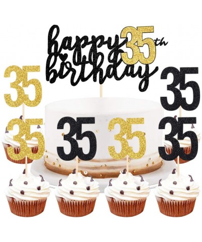 Happy Birthday Cake Topper Black Font Golden Numbers 35th Birthday Happy Cake Topper digital 35 Paper cup Cake topper Birthda...