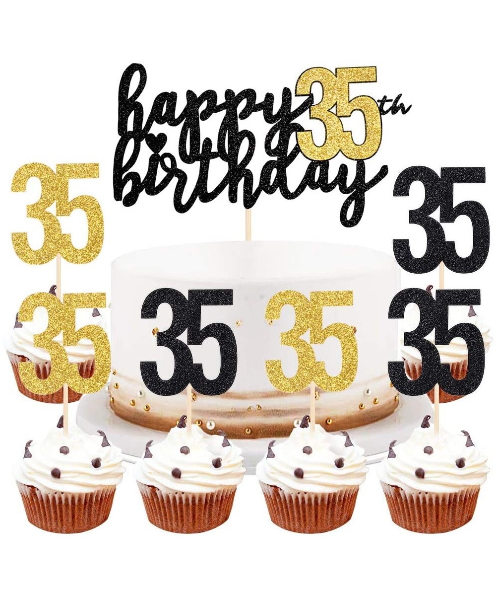 Happy Birthday Cake Topper Black Font Golden Numbers 35th Birthday Happy Cake Topper digital 35 Paper cup Cake topper Birthda...