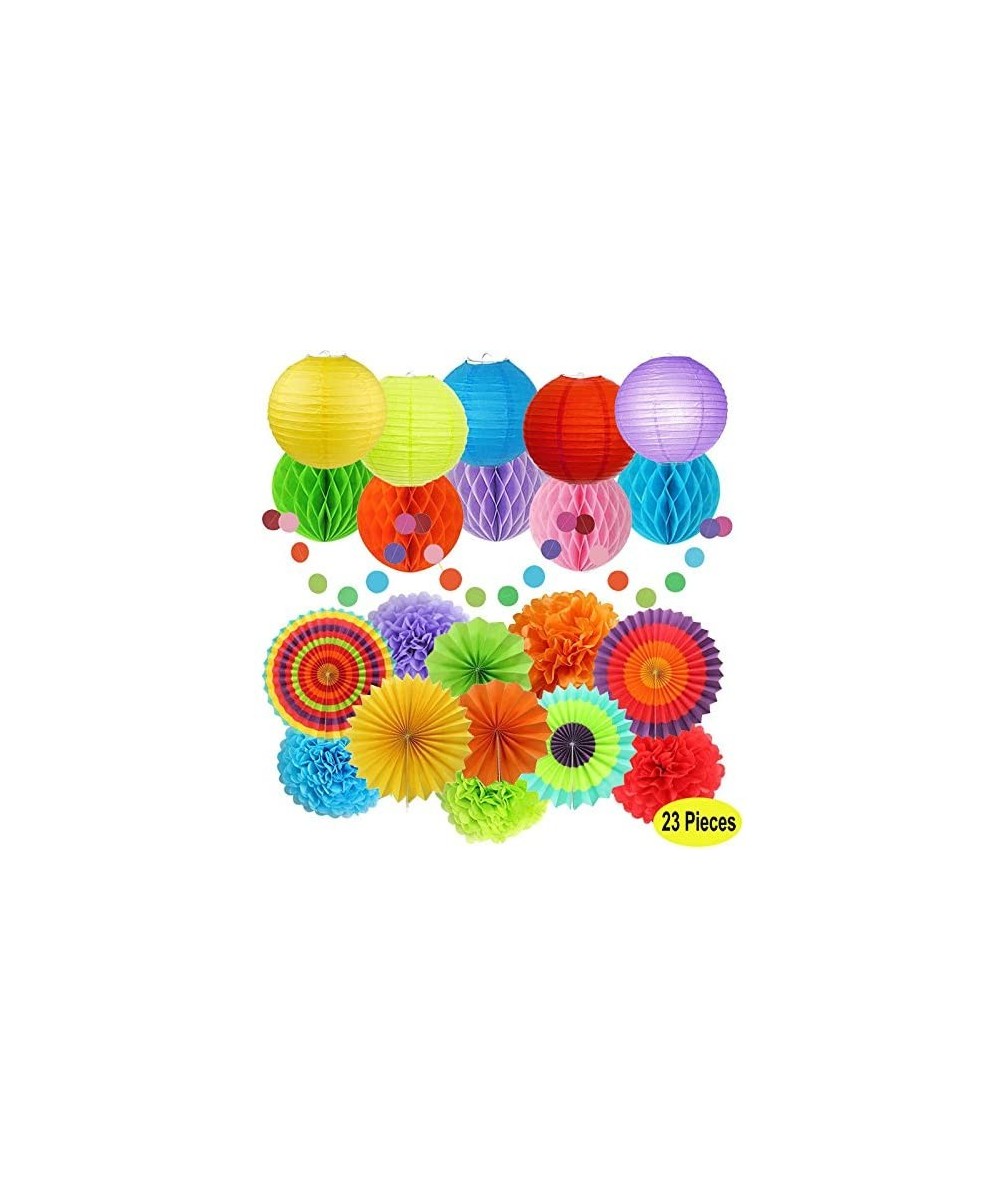 Fiesta Party Decorations- Paper Fans- Pom Poms-Paper Paper Lanterns and Rainbow Party Supplies for Birthdays- Cinco De Mayo- ...