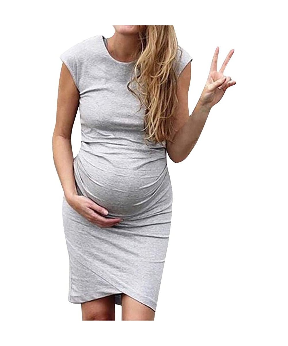 Women Casual Pregnant Dress Short Sleeve Pregnant Nursing Clothes Maternity Dress Solid Print Dresses - Gray3 - CU196IOD88K $...