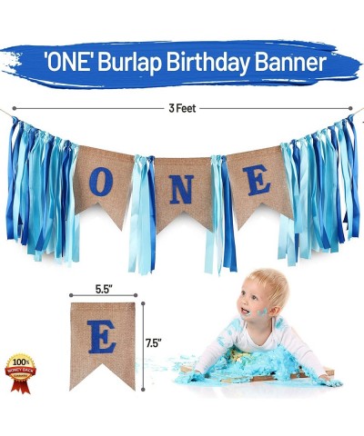 Baby 1st Birthday Boy Decorations WITH Crown - Baby Boy First Birthday Decorations High Chair Banner - Cake Smash Party Suppl...