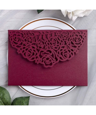 20 Pcs 5.12 x 7.21 inch Tri-fold Laser Cut Wedding Invitation Pocket for Wedding Quinceanera Bridal Shower Baby Shower Party ...