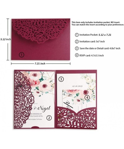 20 Pcs 5.12 x 7.21 inch Tri-fold Laser Cut Wedding Invitation Pocket for Wedding Quinceanera Bridal Shower Baby Shower Party ...