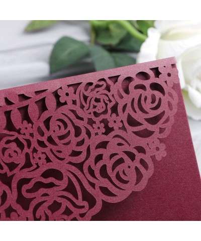 20 Pcs 5.12 x 7.21 inch Tri-fold Laser Cut Wedding Invitation Pocket for Wedding Quinceanera Bridal Shower Baby Shower Party ...