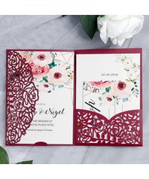 20 Pcs 5.12 x 7.21 inch Tri-fold Laser Cut Wedding Invitation Pocket for Wedding Quinceanera Bridal Shower Baby Shower Party ...