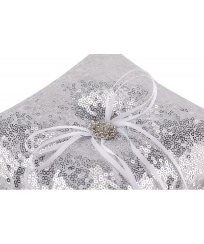 7.8" Sparkling Wedding Bridal Ring Sequins Bearer Pillow (Silver) - Silver - CV18XSOSY09 $6.29 Ceremony Supplies