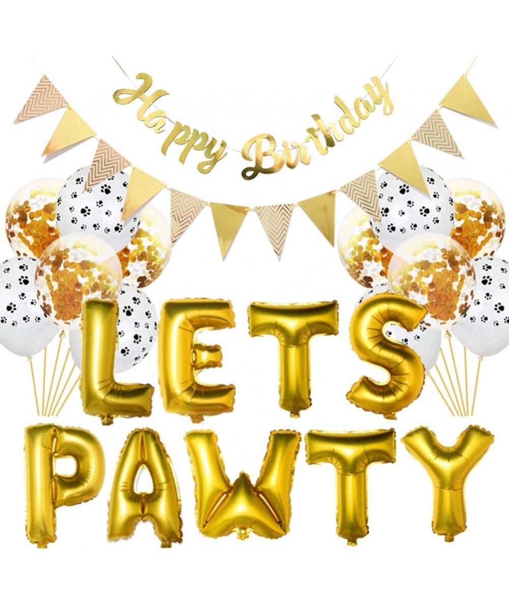 Dog Happy Birthday Decorations Lets Pawty Balloon Dog Cat Party Banner (Gold) - C918XE3G2WA $11.06 Banners & Garlands