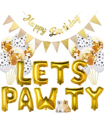 Dog Happy Birthday Decorations Lets Pawty Balloon Dog Cat Party Banner (Gold) - C918XE3G2WA $11.06 Banners & Garlands