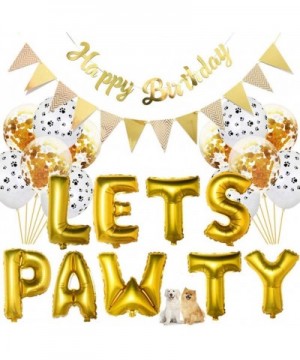 Dog Happy Birthday Decorations Lets Pawty Balloon Dog Cat Party Banner (Gold) - C918XE3G2WA $11.06 Banners & Garlands