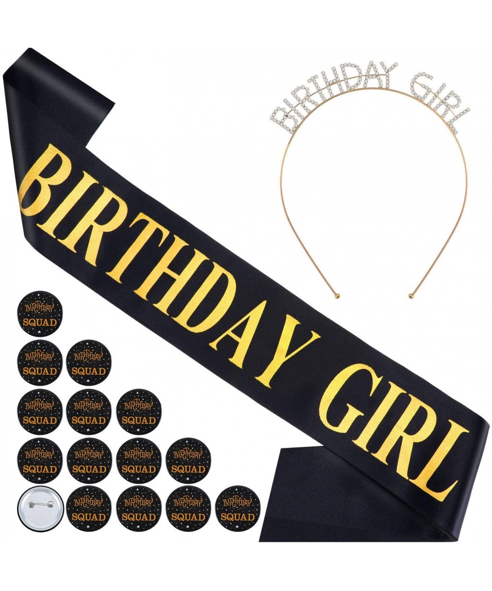3 pcs Birthday Sash- Buttons and Tiara Set Fabulous Black Glitter Satin Sash Crystal Tiara Birthday Crown and Birthday Squad ...