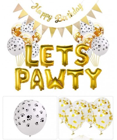 Dog Happy Birthday Decorations Lets Pawty Balloon Dog Cat Party Banner (Gold) - C918XE3G2WA $11.06 Banners & Garlands