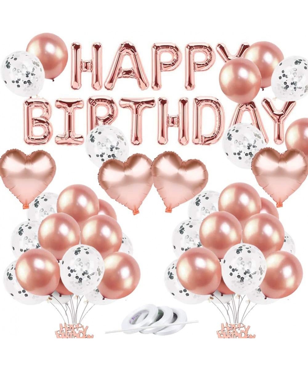 87 Pack Rose Gold Party Decoration Set - Foil And Latex Premium Balloon Set Include "Happy Birthday"（13 Letters） Banner-60 Go...