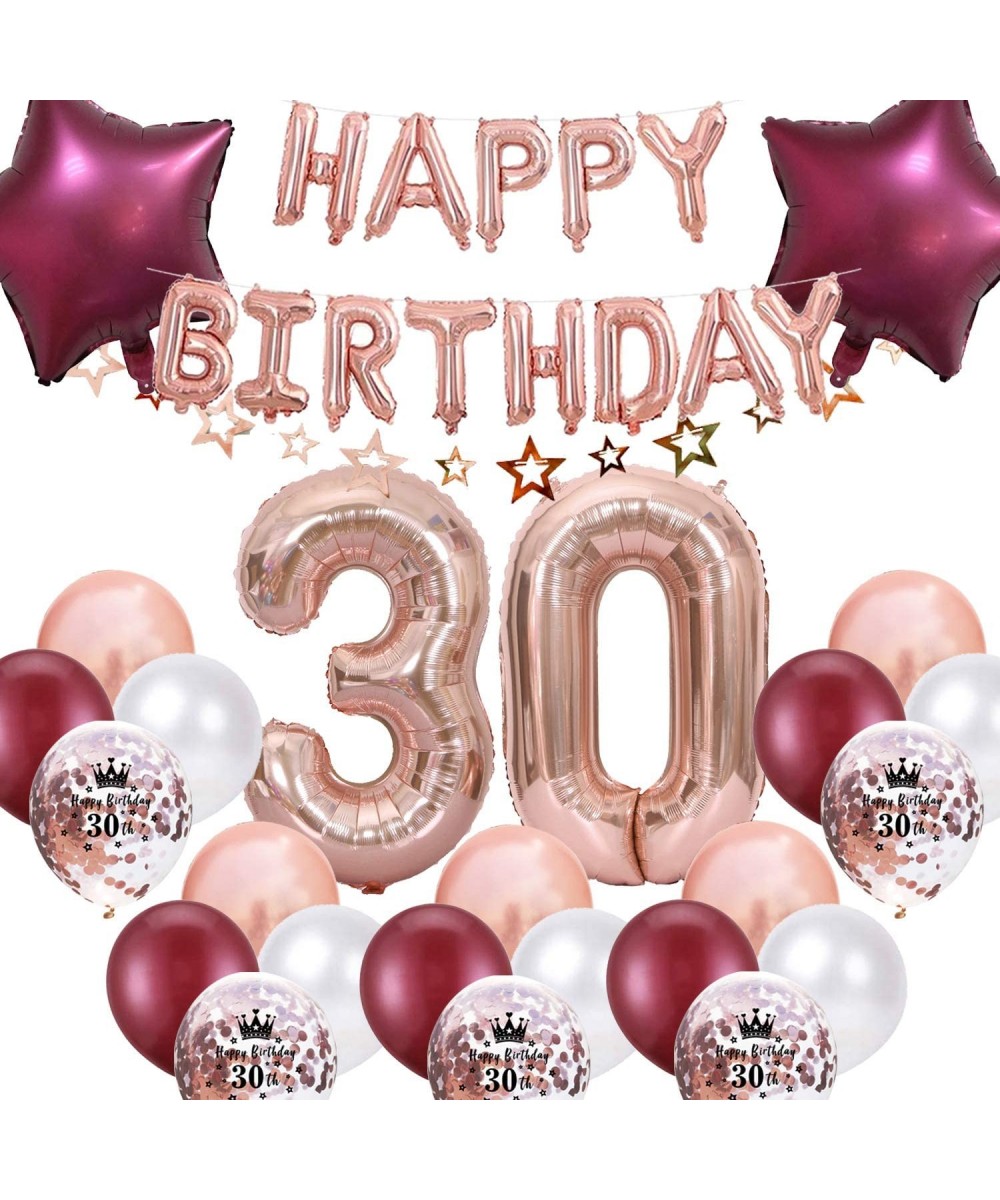 30th Birthday Decorations for Women Girls- Happy Birthday Balloons Star Banner Number 30 Birthday Balloons Wine Red Star Foil...